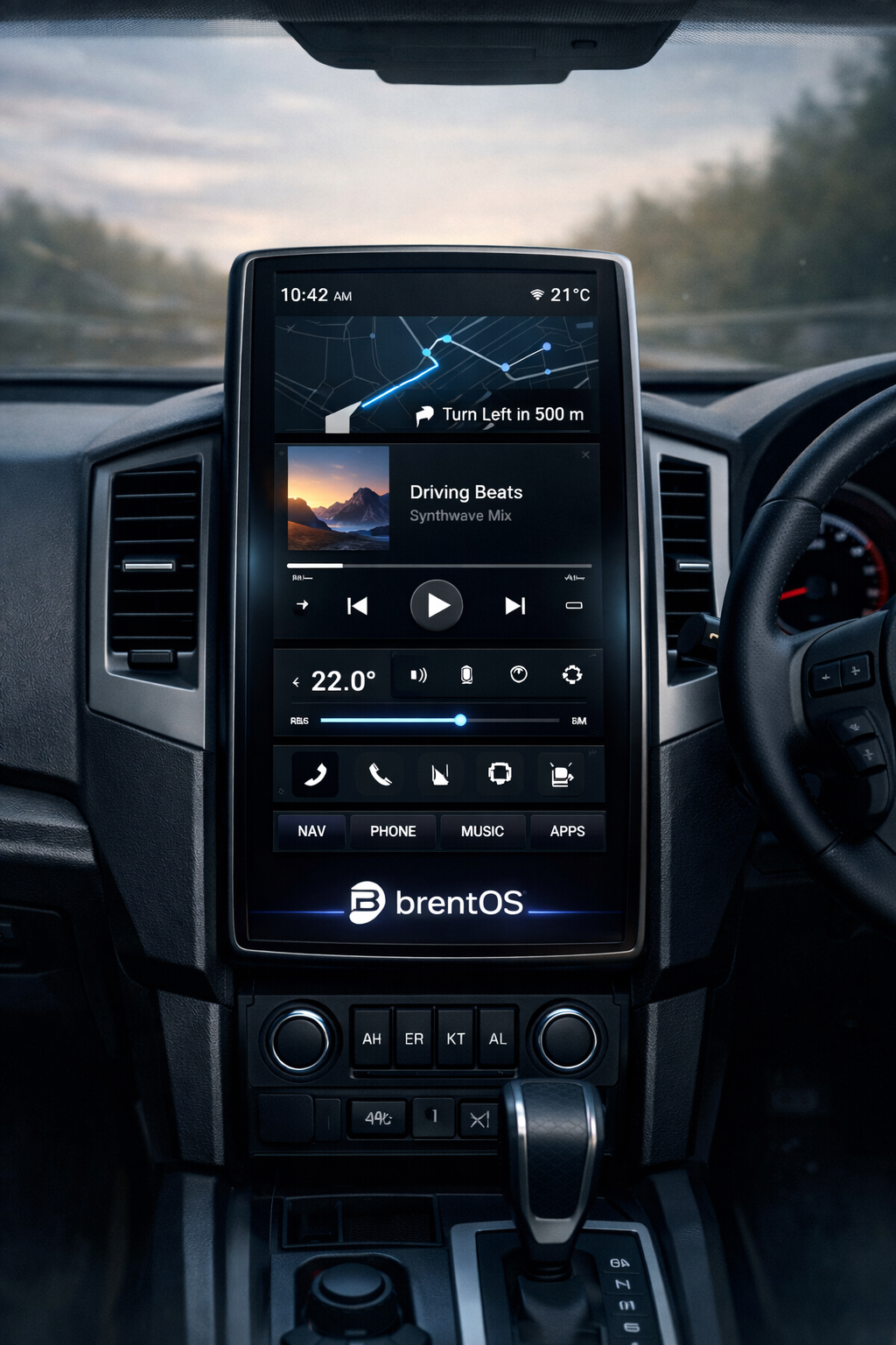 Concept of a modern vertical touchscreen car stereo interface
